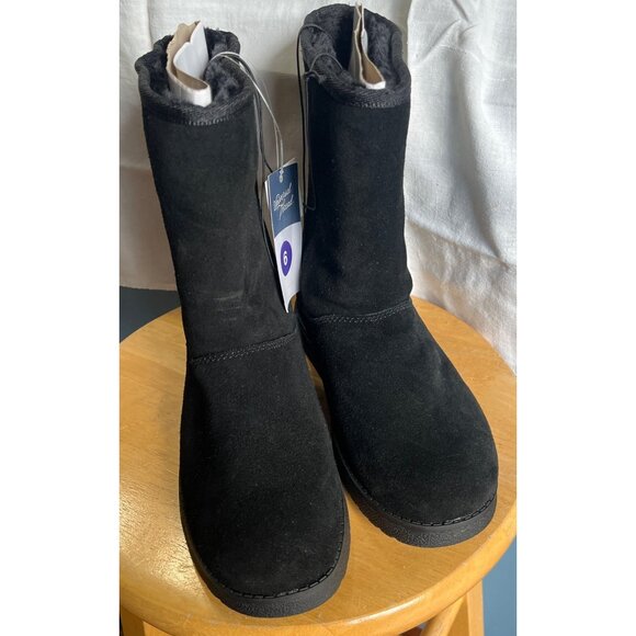 NWT Boots Universal Thread Leather Soph Shearling Style Black Womens Size 6 - Picture 3 of 7